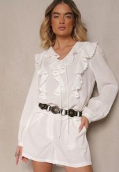 Białe Szorty z Bawełną High Waist w Klasycznym Stylu Sefore. Białe szorty damskie Renee, na lato, l, bez wzorów, z bawełny, klasyczne, z podwyższonym stanem. Za 44.99 zł.
