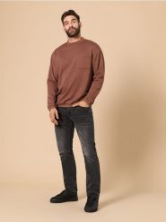 Bluza - brązowy. Brązowe bluzy męskie Sinsay, l, bez wzorów, bez kaptura. W wyprzedaży za 24.99 zł.