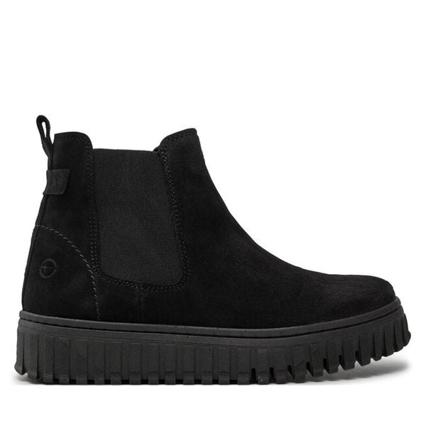 Sztyblety Tamaris. Czarne botki damskie Tamaris, bez obcasa, na płaskiej podeszwie, bez zapięcia. Za 269.99 zł.