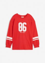 Bluzka z długim rękawem oversize z czystej bawełny organicznej. Czerwone t-shirty i topy dla dziewczynek bonprix, bez wzorów, z bawełny, bez ramiączek. Za 64.99 zł.