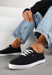 Czarne Klasyczne Tenisówki Vices ze Sznurowaną Cholewką Telisara. Czarne trampki i tenisówki damskie Renee, bez wzorów, z jeansu, eleganckie, bez zapięcia. Za 39.99 zł.