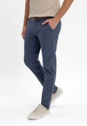 Chinosy ze strukturą R-MARO. Niebieskie spodnie materiałowe męskie Volcano, l, bez wzorów, z bawełny, biznesowe. Za 179.99 zł.