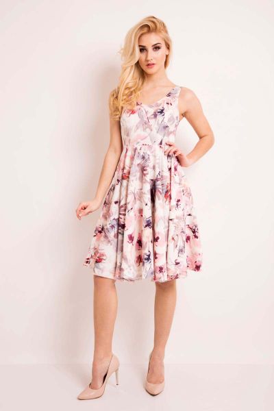 Sukienka Princeska z Kwiatowym Ciemnym Wzorem. Niebieskie sukienki damskie Lou-Lou, l, bez wzorów, z elastanu, bez kołnierzyka, bez ramiączek. Za 159.90 zł.