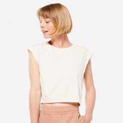 Koszulka do jogi damska Kimjaly crop. Brązowe koszulki sportowe damskie KIMJALY, xs, bez wzorów, z bawełny, sportowe, bez kołnierzyka. Za 79.99 zł.