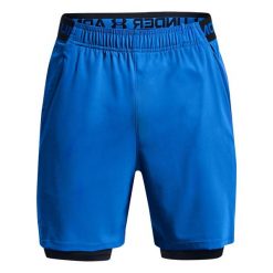Szorty 2 w 1 Under Armour Vanish Woven. Niebieskie krótkie spodenki sportowe męskie Under Armour, bez wzorów, do biegania. Za 243.00 zł.