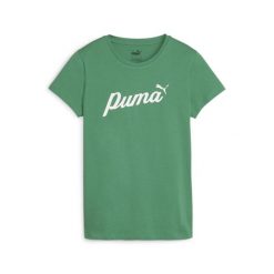 Koszulka Sportowa Damska Puma Ess+ Script. Zielone koszulki sportowe damskie Puma, l, bez wzorów, z bawełny, bez kołnierzyka, bez ramiączek, na jogę i pilates. Za 207.00 zł.