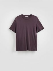 T-shirt regular z bawełny merceryzowanej - brązowy. Brązowe t-shirty męskie Reserved, l, bez wzorów, z bawełny, bez kołnierzyka. Za 99.99 zł.