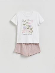 Bawełniana piżama dwuczęściowa - pastelowy róż. Czerwone piżamy damskie Reserved, l, bez wzorów, z bawełny, bez ramiączek. Za 79.99 zł.