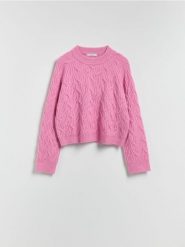 Strukturalny sweter - fioletowy. Fioletowe swetry damskie Reserved, l, bez wzorów, z dzianiny, bez kołnierzyka, bez ramiączek, bez kaptura. Za 129.99 zł.