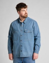 MĘSKA KOSZULA JEANSOWA LEE WORKWEAR OVERSHIRT GREY BALA L68DMMOJ 112117098. Szare koszule męskie Lee, l, bez wzorów, z jeansu, bez kołnierzyka, bez ramiączek. Za 159.99 zł.