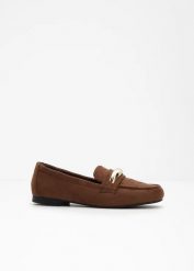 Loafersy z metalowymi detalami. Brązowe baleriny damskie bonprix, bez wzorów, bez obcasa. Za 124.99 zł.