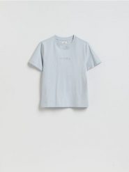 T-shirt z nadrukiem - jasnoniebieski. Niebieskie t-shirty damskie Reserved, l, bez wzorów, z bawełny, klasyczne, bez kołnierzyka. Za 35.99 zł.