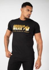 Classic Koszulka - Czarny/Złoty. Czarne koszulki sportowe męskie GORILLA WEAR, m, bez wzorów, z bawełny, bez kołnierzyka, bez ramiączek, na fitness i siłownię. Za 178.00 zł.