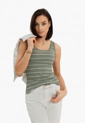 Top w paski T-ESTER. Zielone koszulki sportowe damskie Volcano, l, bez wzorów, z bawełny, bez kołnierzyka, bez ramiączek. Za 54.99 zł.
