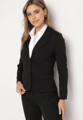Czarna Jednorzędowa Marynarka z Bawełną Ozdobiona Imitacjami Kieszonek Kaloma. Czarne żakiety damskie Born2be, m, bez wzorów, z bawełny. Za 89.99 zł.