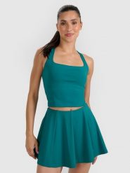 4F Crop-top tenisowy szybkoschnący damski - zielony XL. Zielone koszulki sportowe damskie 4f, xl, bez wzorów, z elastanu, bez kołnierzyka, bez ramiączek, tenisowe. Za 129.99 zł.