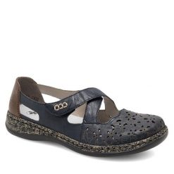 Półbuty Rieker. Niebieskie półbuty damskie Rieker, bez wzorów, bez obcasa, na płaskiej podeszwie, bez zapięcia. Za 319.99 zł.