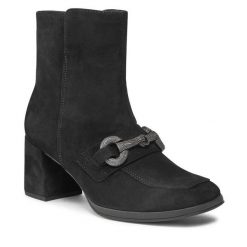 Botki Gabor. Czarne botki damskie Gabor, bez obcasa, na słupku, bez zapięcia. Za 569.99 zł.
