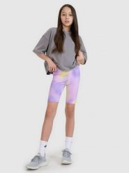 4F Legginsy kolarki dzianinowe dziewczęce - fioletowe 140 (9-10 lat). Fioletowe legginsy dla dziewczynek 4f, bez wzorów, z bawełny, krótkie. Za 49.99 zł.