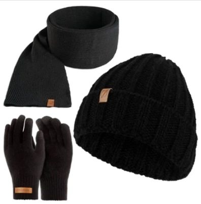 Zestaw męski brødrene czapka szal rękawiczki P1227 czarny. Czarne rękawiczki męskie na zimę, bez wzorów, eleganckie. Za 128.99 zł.