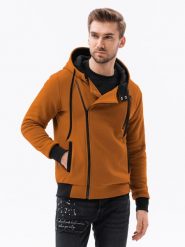 Bluza męska rozpinana z kapturem - ruda B297 - XXL. Brązowe bluzy męskie Ombre Clothing, m, bez wzorów, z bawełny, z kapturem. W wyprzedaży za 119.99 zł.
