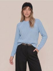 Sweter chunky z raglanowymi rękawami - niebieski. Niebieskie swetry damskie Sinsay, l, bez wzorów, bez kołnierzyka, bez ramiączek, bez kaptura. Za 39.99 zł.
