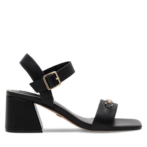 Sandały Nine West. Czarne sandały damskie Nine West, bez wzorów, bez obcasa, na słupku, bez zapięcia. Za 149.99 zł.