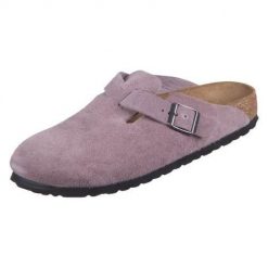 Klapki unisex Birkenstock Boston Faded. Czerwone klapki damskie Birkenstock, bez wzorów, z materiału, bez obcasa. Za 626.45 zł.