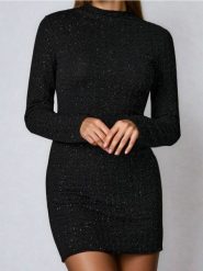 Elegancka sukienka midi z połyskiem - czarny. Czarne sukienki damskie Sinsay, l, bez wzorów, eleganckie, bez kołnierzyka, bez ramiączek, midi. Za 39.99 zł.