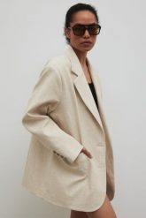Marynarka z lnem oversize w kolorze IVORY LINEN - HARLEY-S/M. Brązowe żakiety damskie Marsala, m, bez wzorów, z bawełny, eleganckie. Za 459.90 zł.