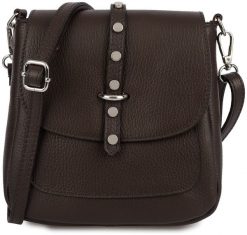 Skórzana listonoszka damska z klapką Vera Pelle ciemny brąz X45. Torby podróżne damskie Vera Pelle, bez wzorów. Za 199.69 zł.