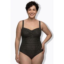 Damski Strój kąpielowy metaliczny miękkie miseczki podszewka powermesh z przodu. Czarne kostiumy jednoczęściowe damskie Ulla Popken, plus size, bez wzorów, z elastanu, sportowe, plus size, do pływania. W wyprzedaży za 223.99 zł.