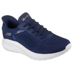 Damskie BOBS SQUAD CHAOS CURRENT MUSE Slip-On Granatowy. Niebieskie obuwie sportowe damskie Skechers, bez wzorów, z dzianiny, casualowe, bez zapięcia. Za 329.99 zł.