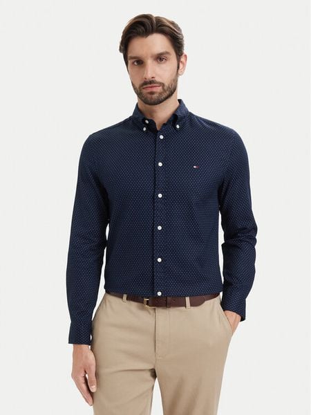 Tommy Hilfiger Koszula Poplin MW0MW43318 Granatowy Regular Fit. Niebieskie koszule męskie Tommy Hilfiger, m, bez wzorów, bez kołnierzyka, bez ramiączek. Za 409.99 zł.