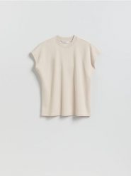 T-shirt z raglanowym rękawem - beżowy. Brązowe t-shirty damskie Reserved, l, bez wzorów, z bawełny, bez kołnierzyka. Za 79.99 zł.