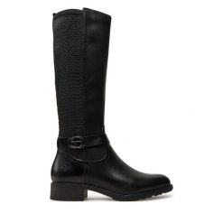 Kozaki Tamaris. Czarne kozaki damskie Tamaris, bez obcasa, na płaskiej podeszwie. Za 489.99 zł.