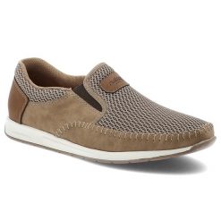 Beżowe Półbuty Rieker Eleganckie Obuwie Męskie. Brązowe eleganckie półbuty Rieker, na lato, ze skóry ekologicznej, eleganckie, bez zapięcia. Za 329.00 zł.