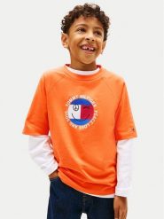 Tommy Hilfiger T-Shirt Smiley Flag KB0KB10269 Pomarańczowy Regular Fit. Brązowe t-shirty dla chłopców Tommy Hilfiger, bez wzorów, z bawełny, bez ramiączek. Za 129.99 zł.