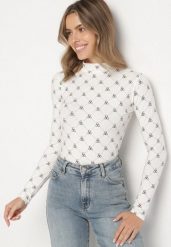Biała Bawełniana Bluzka z Półgolfem Typu Longsleeve z Geometrycznym Wzorem Tilianna. Białe bluzki damskie Born2be, m, bez wzorów, z bawełny, biznesowe, bez kołnierzyka, bez ramiączek. Za 39.99 zł.