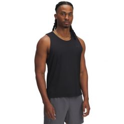 Tank top Under Armour Launch Elite. Czarne t-shirty męskie Under Armour, l, bez wzorów, z materiału, bez kołnierzyka. Za 255.20 zł.