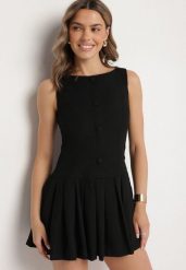 Czarna Sukienka z Plisowanym Dołem Tunelia. Czarne sukienki damskie Born2be, na co dzień, m, bez wzorów, eleganckie, bez kołnierzyka, bez ramiączek, mini, plisowane. Za 89.99 zł.