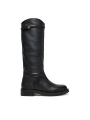 Pollini Oficerki SA26083G0NTD0000 Czarny. Czarne kozaki damskie Pollini, ze skóry, bez obcasa, na płaskiej podeszwie. Za 1,889.00 zł.