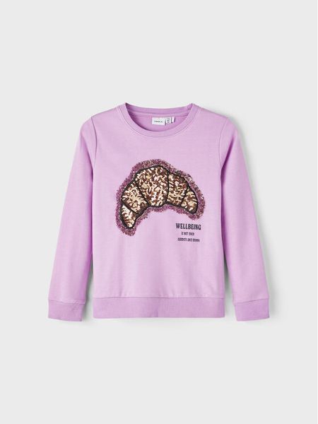 NAME IT Bluza 13219588 Fioletowy Regular Fit. Fioletowe bluzy dla dziewczynek Name it, bez wzorów, z bawełny, bez ramiączek, bez kaptura. Za 79.99 zł.