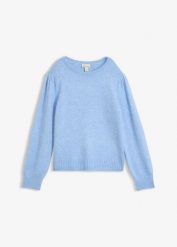 Sweter z bufiastymi rękawami. Czerwone swetry damskie bonprix, bez wzorów, z dzianiny, bez kołnierzyka, bez ramiączek, bez kaptura. Za 129.99 zł.