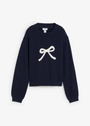Sweter. Niebieskie swetry damskie bonprix, bez wzorów, bez kołnierzyka, bez ramiączek, bez kaptura. Za 109.99 zł.