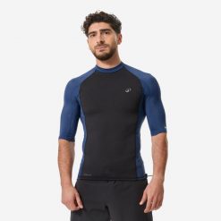 Top UV surfingowy męski Decathlon z neoprenu/lycry krótki rękaw. Czarne sandały dziewczęce Decathlon, z elastanu, z okrągłym noskiem, bez zapięcia. Za 79.99 zł.