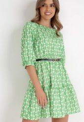 Zielona Sukienka z Paskiem Actiolea. Zielone sukienki damskie Born2be, m, bez wzorów, klasyczne, bez kołnierzyka, bez ramiączek, mini. Za 29.99 zł.