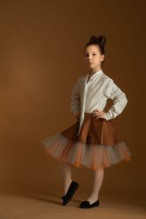 Spódnica herbaciana Revelka dziewczęca. Brązowe spódniczki dla dziewczynek Hultaj Polski, bez wzorów, z dzianiny, mini. Za 249.00 zł.