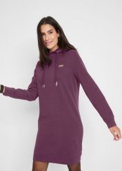 Sukienka dresowa z kapturem. Czarne sukienki damskie bonprix, bez wzorów, z dresówki, eleganckie, bez kołnierzyka, bez ramiączek. Za 114.99 zł.