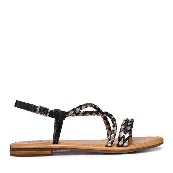 Sandały Geox. Czarne sandały damskie Geox, bez wzorów, bez obcasa, na płaskiej podeszwie, bez zapięcia. Za 389.99 zł.